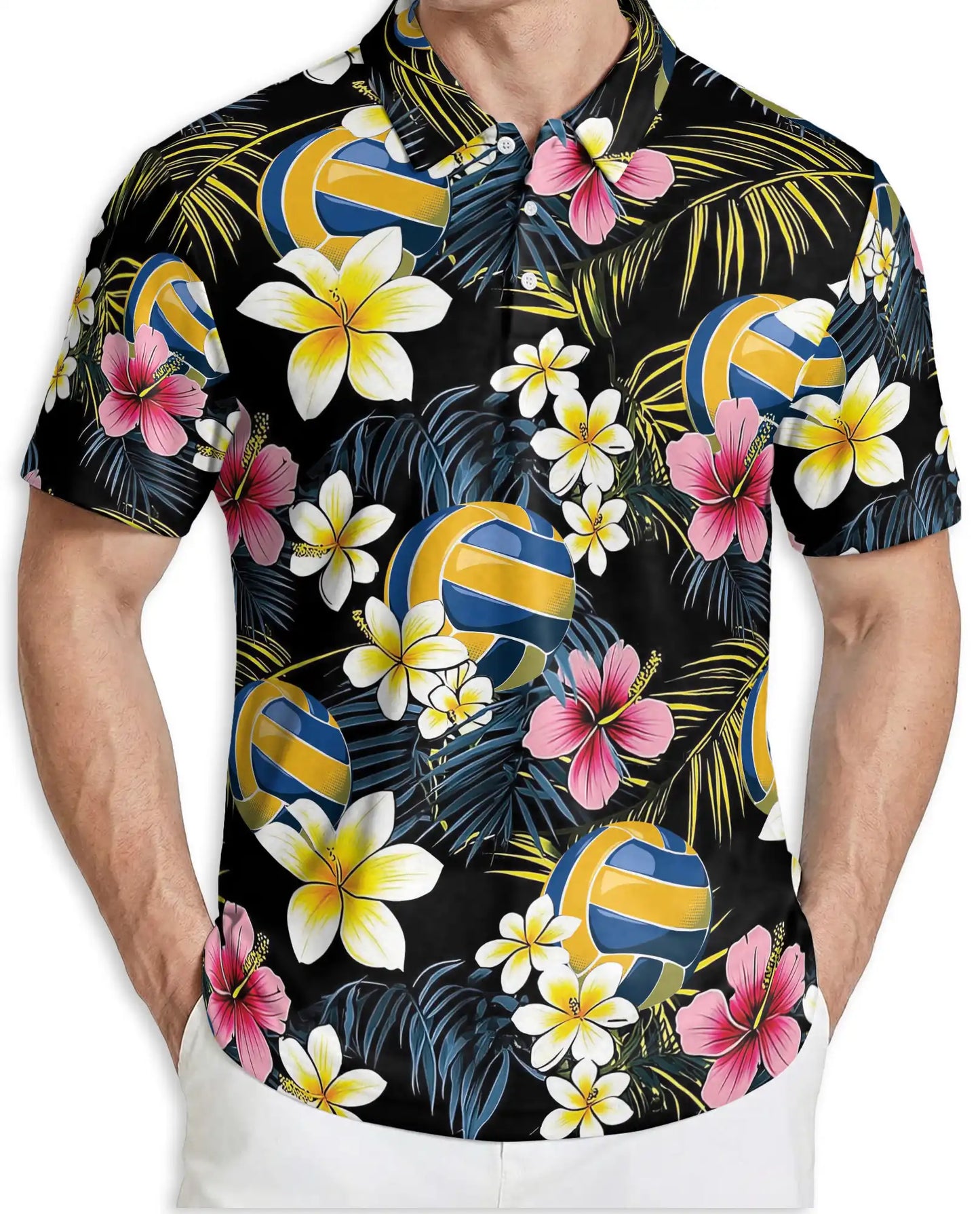 Tropical Volleyball 3D Polo Shirt for Men – Floral Beach Sports Style | Netecom