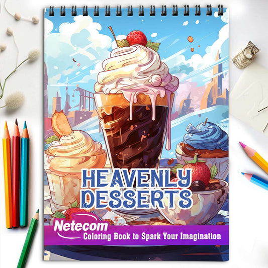 Heavenly Desserts Spiral Bound Coloring Book, Witness the Beauty of Heavenly Desserts with 30 Inspiring Coloring Pages, Creating a Gallery of Captivating Confectionery Creations