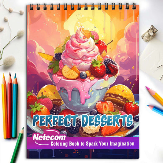 Perfect Desserts Spiral Bound Coloring Book, Immerse Yourself in the World of Culinary Creativity with 30 Tranquil Coloring Pages, Unveiling the Essence of Perfect Desserts