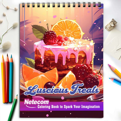 Luscious Treats Spiral Bound Coloring Book, Celebrate the Art of Baking with 30 Captivating Coloring Pages, Offering an Artistic and Flavorful Experience