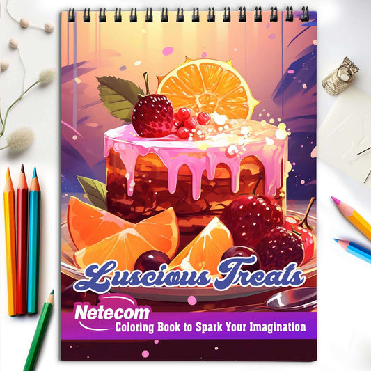 Luscious Treats Spiral Bound Coloring Book, Celebrate the Art of Baking with 30 Captivating Coloring Pages, Offering an Artistic and Flavorful Experience