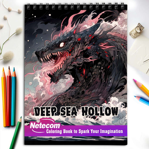 Deep Sea Hollow Spiral Bound Coloring Book, Indulge in 30 Dazzling Coloring Pages, Fostering Focus and Creativity as You Uncover the Mysteries Below the Waves
