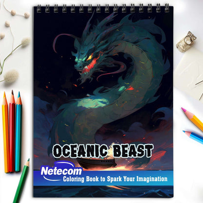 Oceanic Beast Spiral Bound Coloring Book, Indulge in 30 Dazzling Coloring Pages, Fostering Focus and Creativity as You Confront the Terrifying Creatures of the Deep