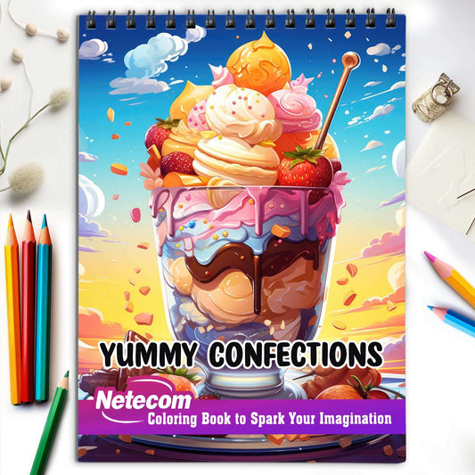 Yummy Confections Spiral Bound Coloring Book, Indulge in Your Imagination with 30 Enchanting Coloring Pages, Exploring the World of Yummy Confections