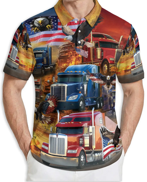 American Truck 3D Polo Shirt for Men – Patriotic Eagle Trucker Style | Netecom