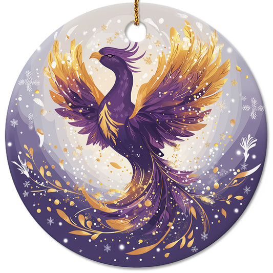 Netecom Purple Phoenix Christmas Ornaments, Ceramic Bird Rising Keepsake Ornament for Christmas Tree Decorations, Bird Lover Gift, Gifts for Holiday, Party, Home Decor