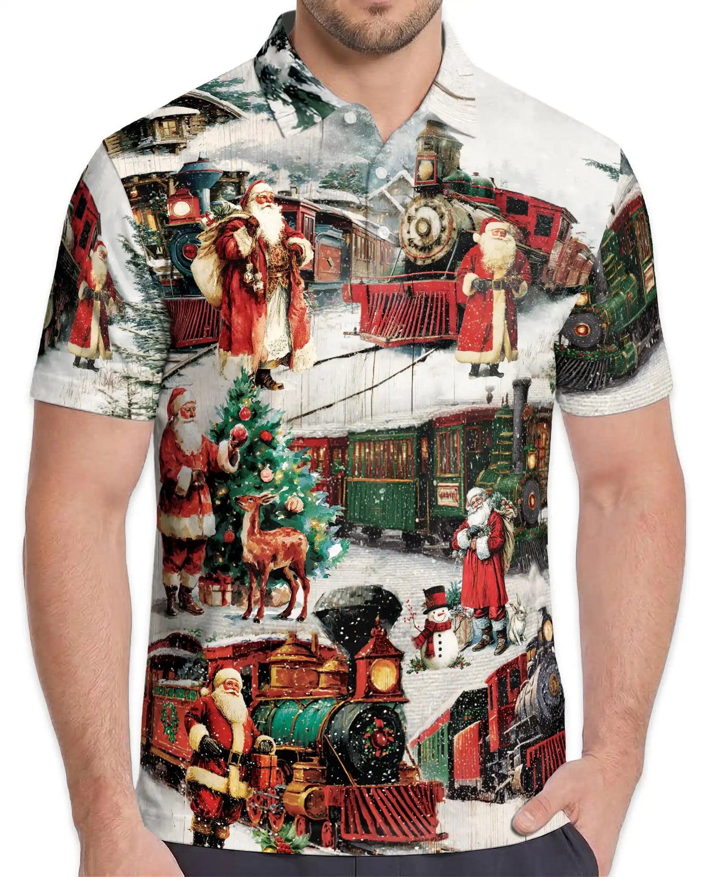 Santa Christmas Train Polo Shirt – Vintage Holiday Shirt | Netecom