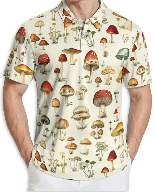 Mushroom Botanical Polo Shirt – Vintage Nature Print | Netecom
