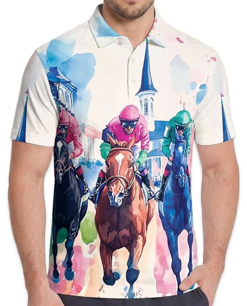 Horse Racing Polo Shirt - Watercolor Derby Jockey Style | Netecom