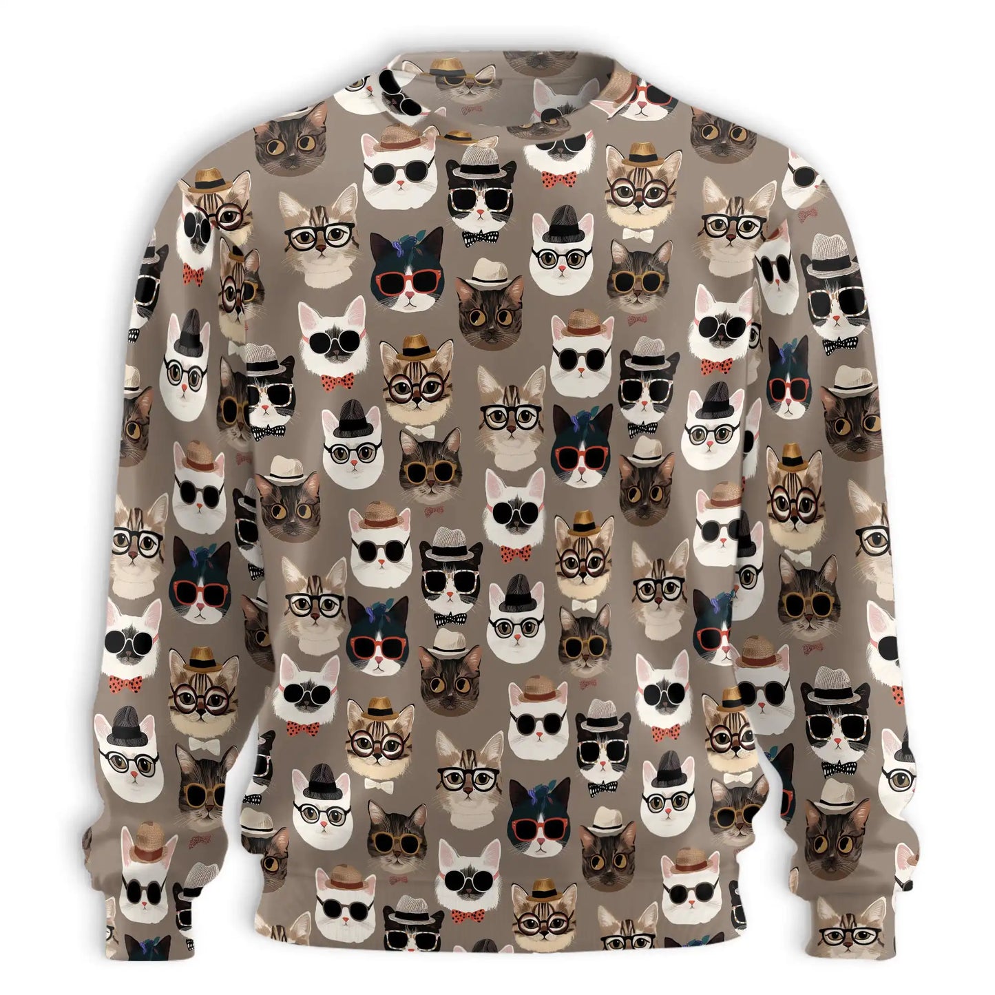 Cats Wearing Hats Pattern Sweatshirt, 3D All Over Print Cute Cat Crewneck Pullover for Men Women, Cat Lover Gift - Netecom