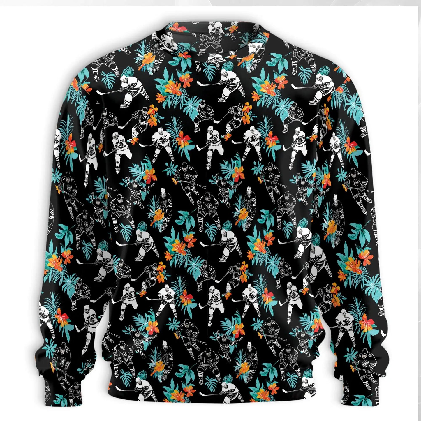 Hockey Player Sweatshirt, 3D All Over Print Black Tropical Hockey Crewneck Pullover for Men Women, Hockey Lover Gift - Netecom