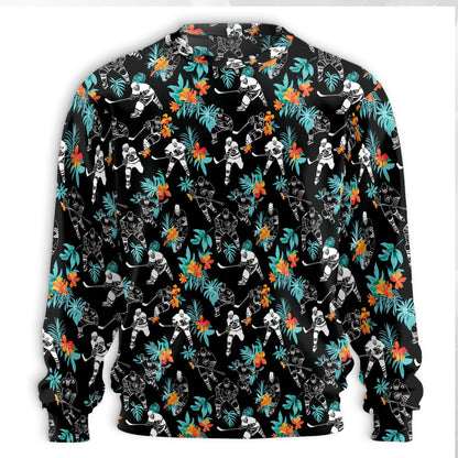 Hockey Player Sweatshirt, 3D All Over Print Black Tropical Hockey Crewneck Pullover for Men Women, Hockey Lover Gift - Netecom