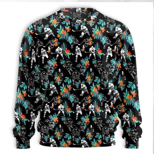Hockey Player Sweatshirt, 3D All Over Print Black Tropical Hockey Crewneck Pullover for Men Women, Hockey Lover Gift - Netecom