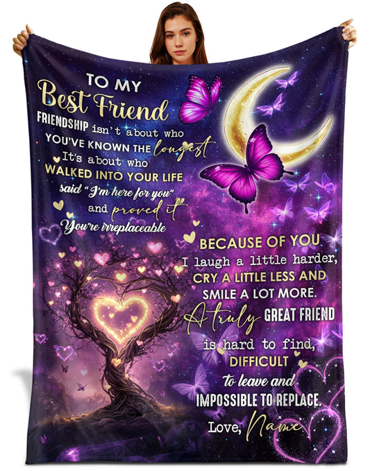 Netecom Personalized To My Best Friend Blanket, Custom Butterfly and Moon Throw Blanket for Couch, Bed or Sofa, Ultra Soft Warm Gift for Best Friend’s Birthday and Christmas
