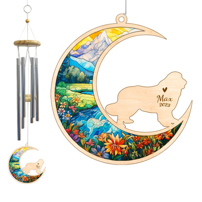 Netecom Newfoundland Dog Wind Chimes Memorial, Personalized Pet Memorial Wind Chimes for Dog Suncatcher, Dog Loss Memorial Ornament, Loss of Pet Sympathy Gift, Remembrance Windchime Outside Garden Decor