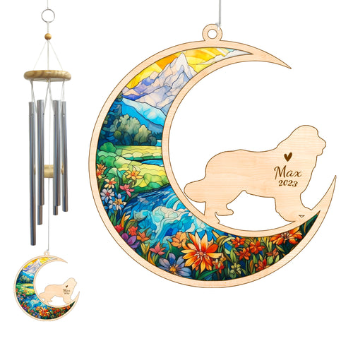 Netecom Newfoundland Dog Wind Chimes Memorial, Personalized Pet Memorial Wind Chimes for Dog Suncatcher, Dog Loss Memorial Ornament, Loss of Pet Sympathy Gift, Remembrance Windchime Outside Garden Decor