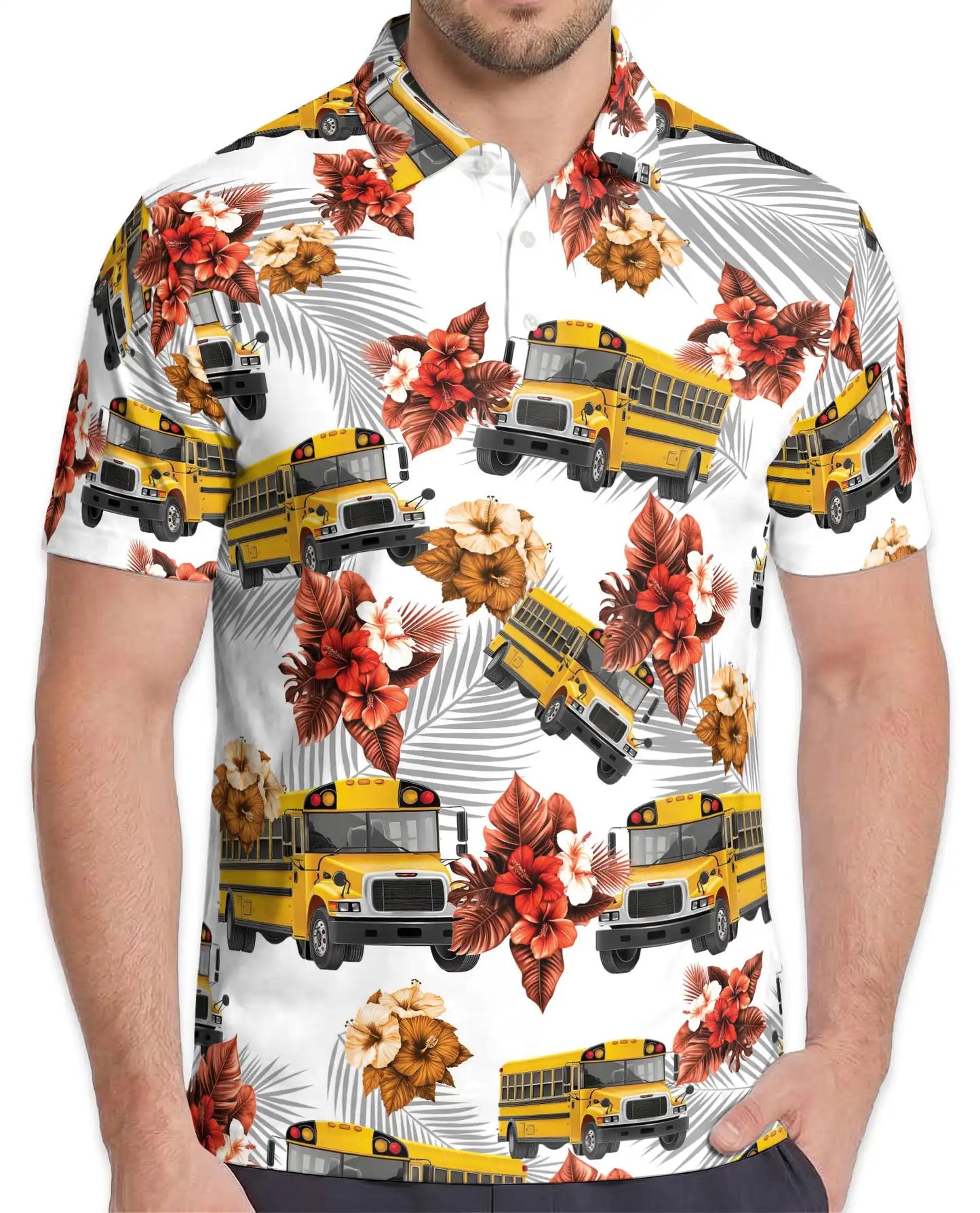 Yellow School Bus 3D Polo Shirt for Men – Summer Hawaiian | Netecom