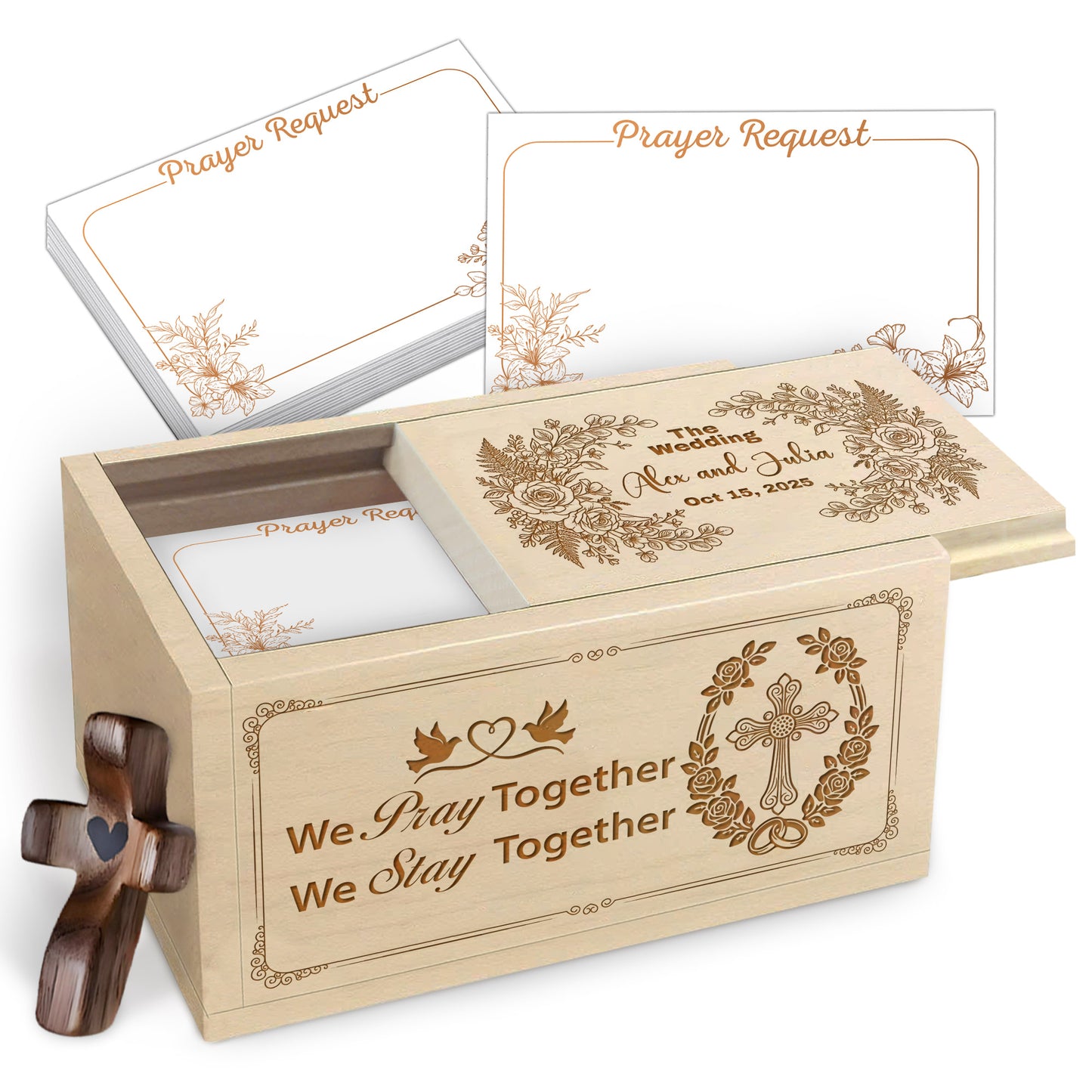 Netecom Personalized Couple Prayer Box With Custom Name & Date Wedding Prayer Box, 100 Prayer Request Cards, Christian Faith Keepsake, Spiritual Encouragement Gift