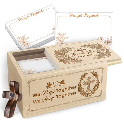 Netecom Personalized Couple Prayer Box With Custom Name & Date Wedding Prayer Box, 100 Prayer Request Cards, Christian Faith Keepsake, Spiritual Encouragement Gift