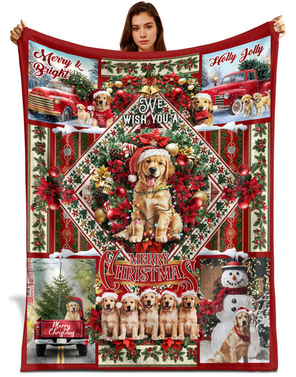 Netecom Golden Retriever Christmas Blanket, Holiday Santa Dog Throw Blanket for Couch, Bed or Sofa, Ultra Soft Warm Gift for Christmas and Cozy Winter