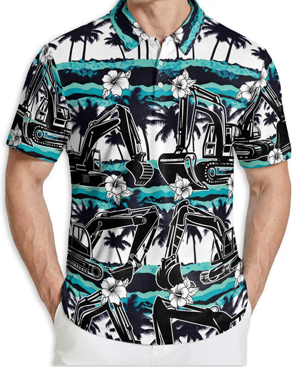 Excavator Tropical Polo Shirt – Construction Beach Print | Netecom