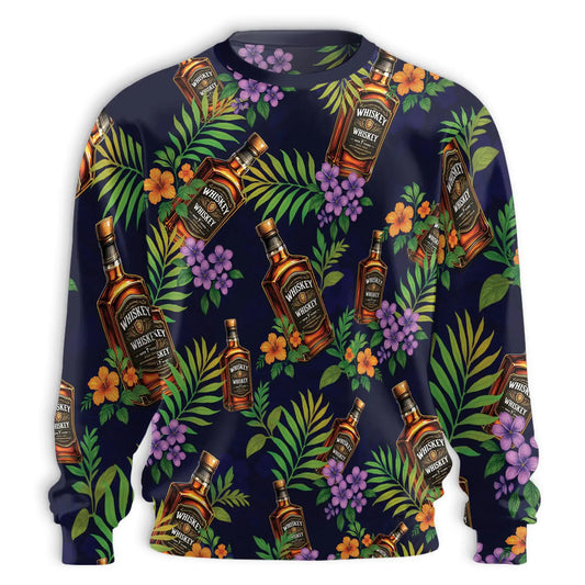 Tropical Bourbon Whiskey Sweatshirt, 3D All Over Print Tropical Drink Crewneck Pullover for Men Women, Bourbon Lover Gift - Netecom