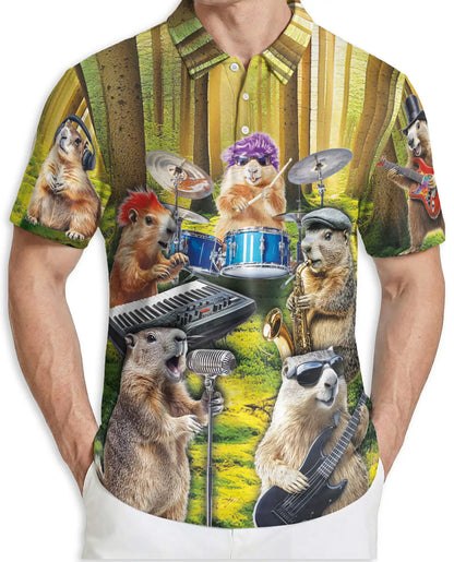 Funny Groundhog Band Polo Shirt Woodland Animal Music Print | Netecom