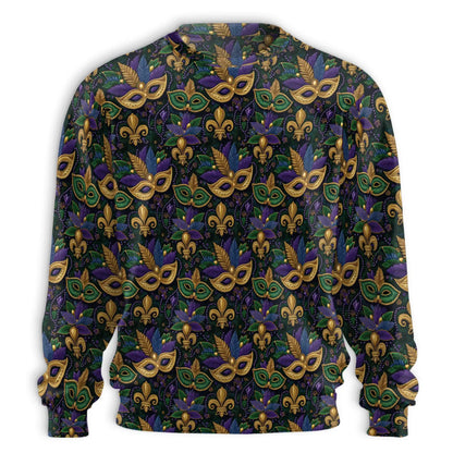 Mardi Gras Mask Pattern Sweatshirt, 3D All Over Print Carnival Celebration Crewneck Pullover for Men Women, Mardi Gras Gift - Netecom