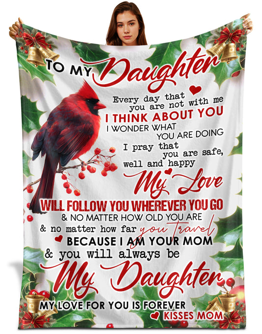 Netecom Personalized Love Letter To My Daughter Blanket from Mom, Red Cardinal Holiday Throw Blanket for Couch, Bed or Sofa, Ultra Soft Warm Gift for Daughter’s Birthday, Thanksgiving and Christmas