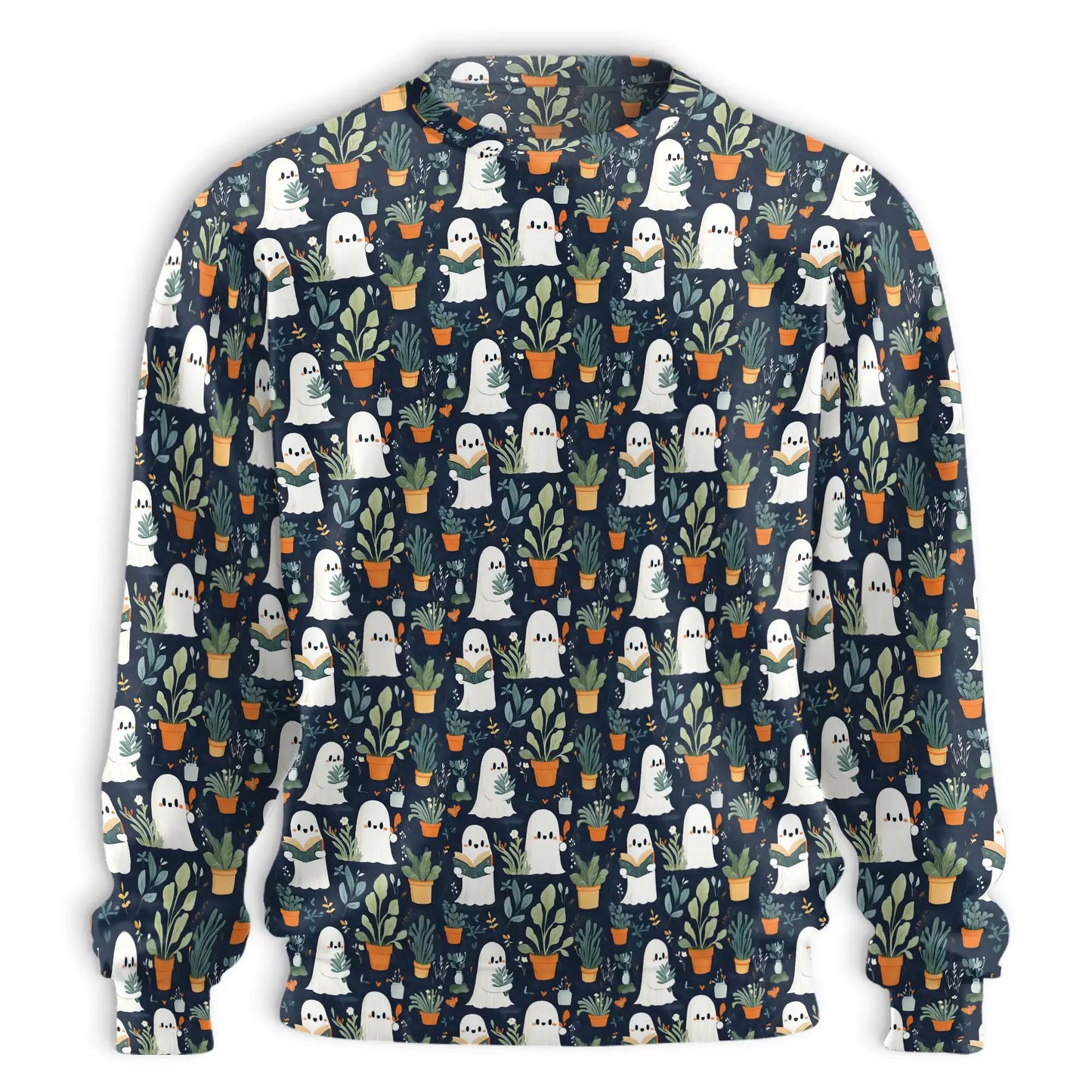 Ghost in Greenhouse Sweatshirt, 3D All Over Print Spooky Botanical Crewneck Pullover for Men Women, Halloween and Plant Lover Gift - Netecom