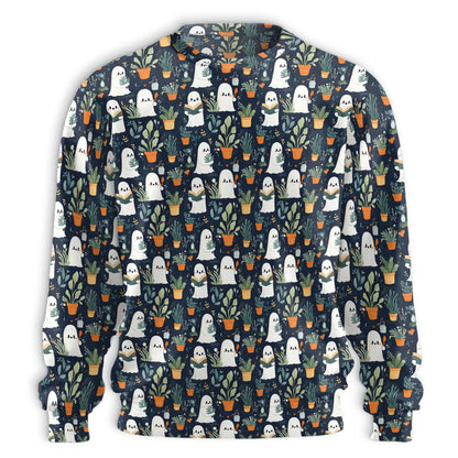 Ghost in Greenhouse Sweatshirt, 3D All Over Print Spooky Botanical Crewneck Pullover for Men Women, Halloween and Plant Lover Gift - Netecom