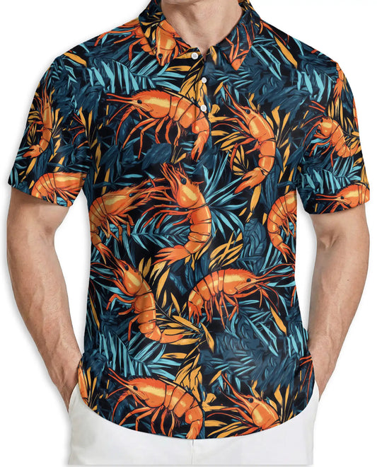 Tropical Shrimp Seafood 3D Polo Shirt for Men – Coastal Ocean Hawaiian Style | Netecom