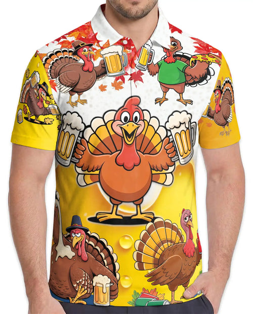 Funny Turkey Beer Polo Shirt – Thanksgiving Party Style | Netecom
