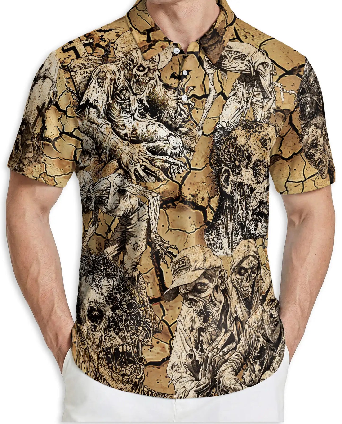 Zombie Apocalypse Polo Shirt for Men – Creepy Horror Skeletons | Netecom