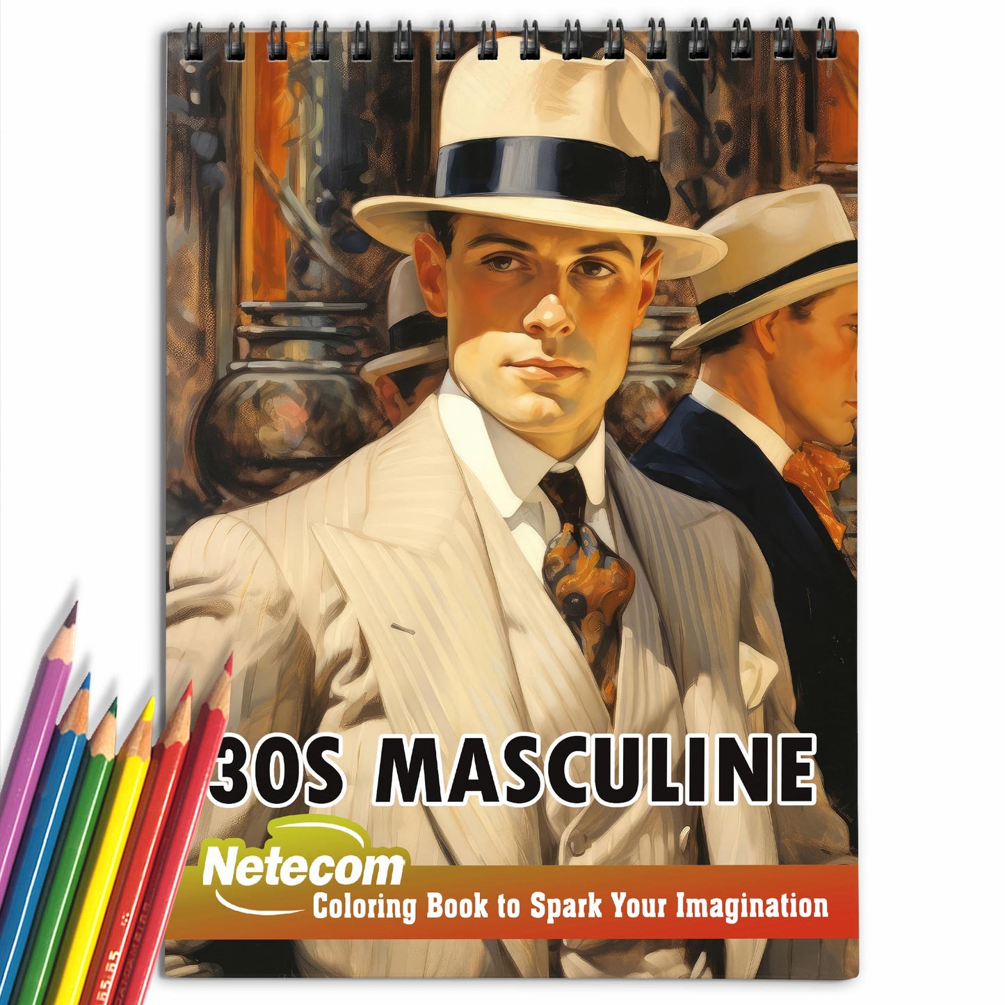 30s Masculine Spiral Bound Coloring Book, Unwind with 30 Serene Coloring Pages, Providing Therapeutic Relaxation and a Sense of Timeless Masculine Grace