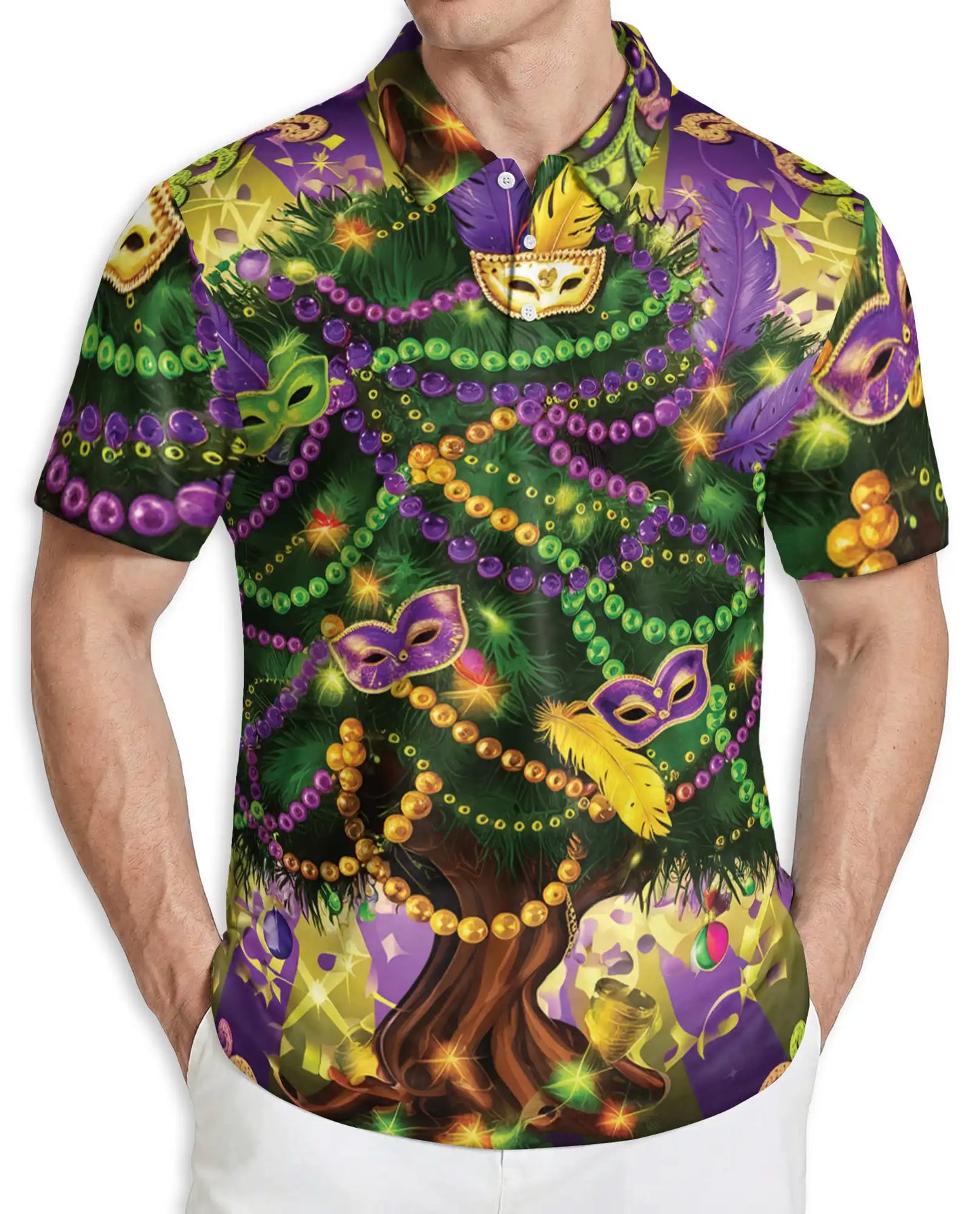 Mardi Gras Tree Hawaiian Polo Shirt | Netecom
