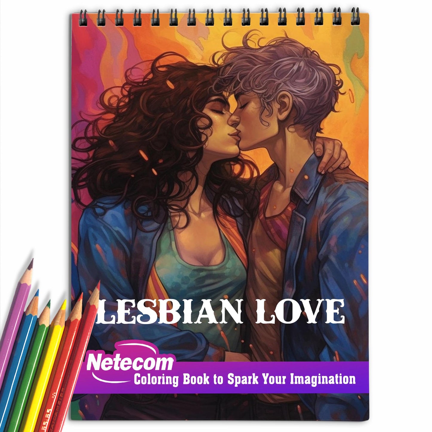 Lesbian Love Spiral Bound Coloring Book, Discover 30 Serene Coloring Pages, Featuring Lesbian Couples in Harmonious and Loving Embrace