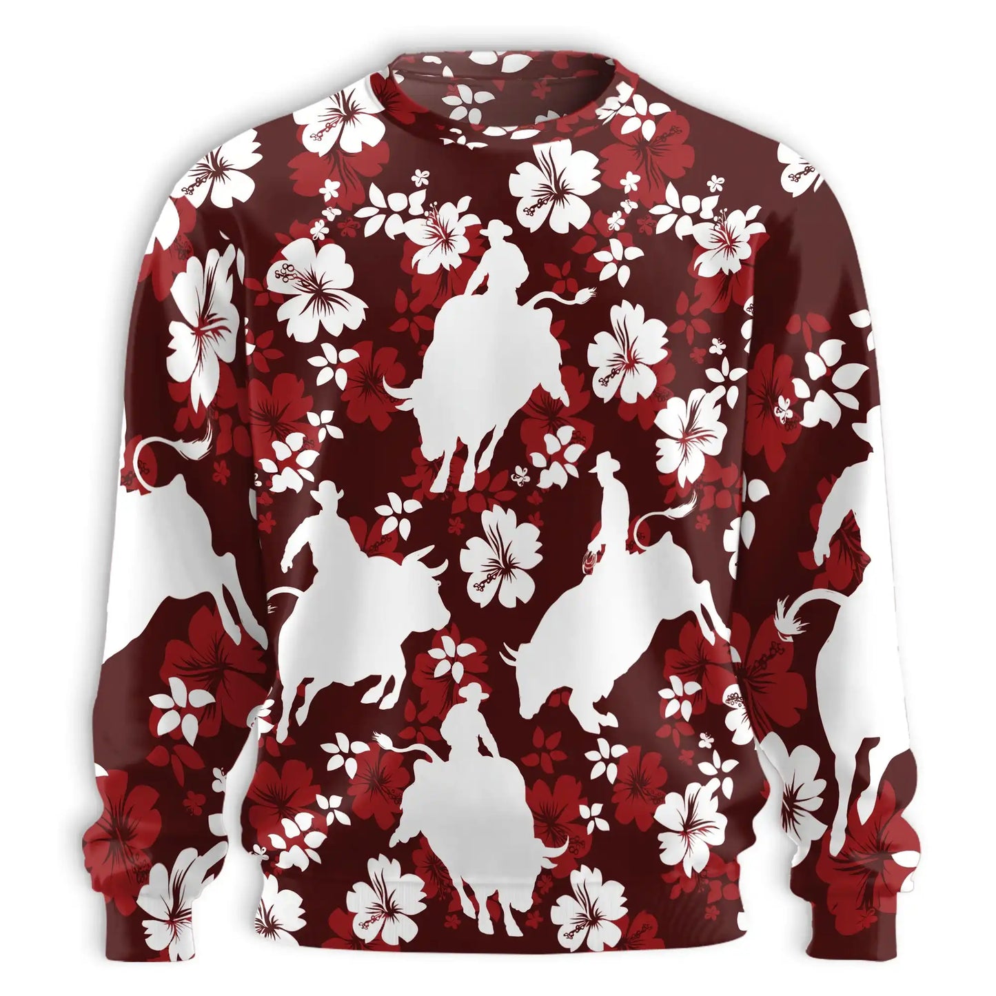 Tropical Bull Riding Sweatshirt, 3D All Over Print Western Rodeo Crewneck Pullover for Men Women, Bull Rider Gift - Netecom
