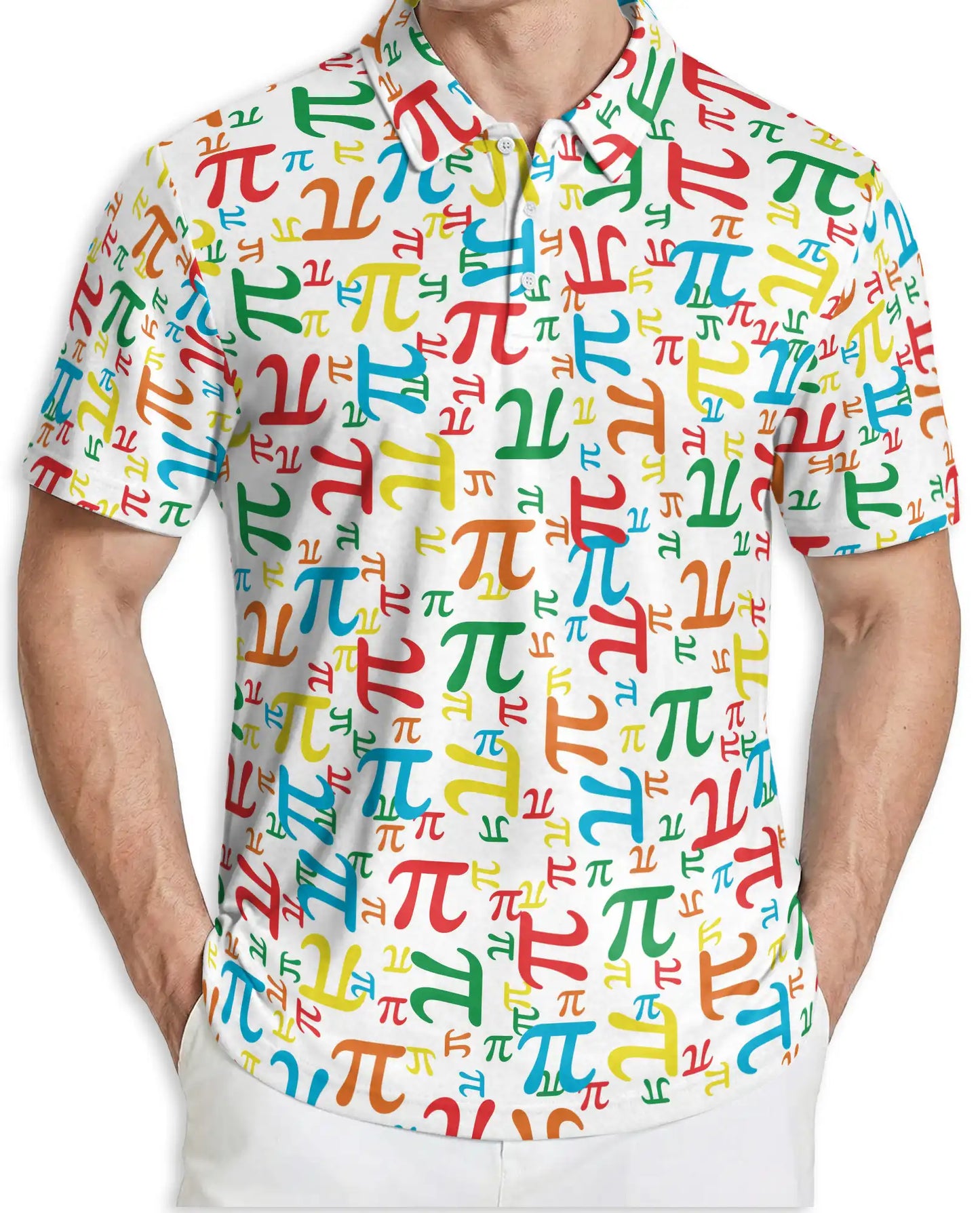 Colorful Pi Symbol 3D Polo Shirt for Men – Funny Math Geek Style | Netecom