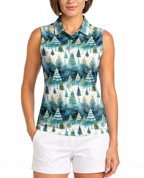Christmas Tree Sleeveless Polo Shirt for Women – Festive Holiday Style | Netecom