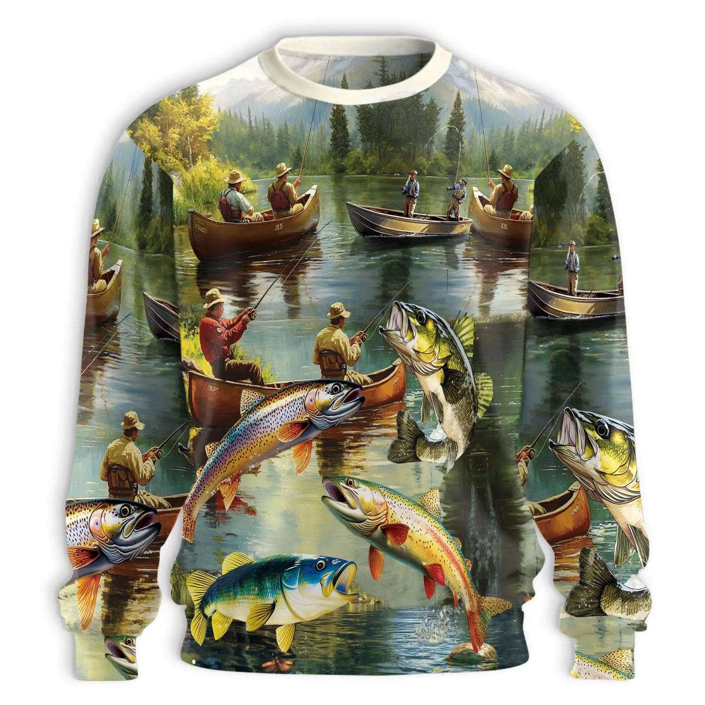 Trout Fishing Sweatshirt, 3D All Over Print Fly Fishing River Crewneck Pullover for Men Women, Angler Gift - Netecom