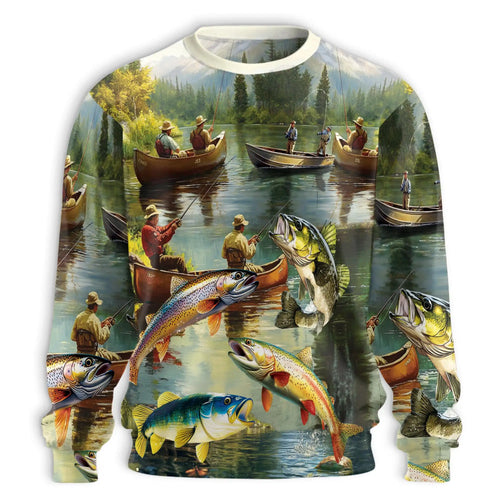 Trout Fishing Sweatshirt, 3D All Over Print Fly Fishing River Crewneck Pullover for Men Women, Angler Gift - Netecom