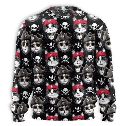 Pirate Cat Sweatshirt, 3D All Over Print Nautical Adventure Crewneck Pullover for Men Women, Pirate Cat Lover Gift - Netecom