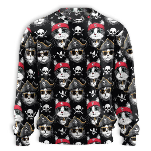 Pirate Cat Sweatshirt, 3D All Over Print Nautical Adventure Crewneck Pullover for Men Women, Pirate Cat Lover Gift - Netecom