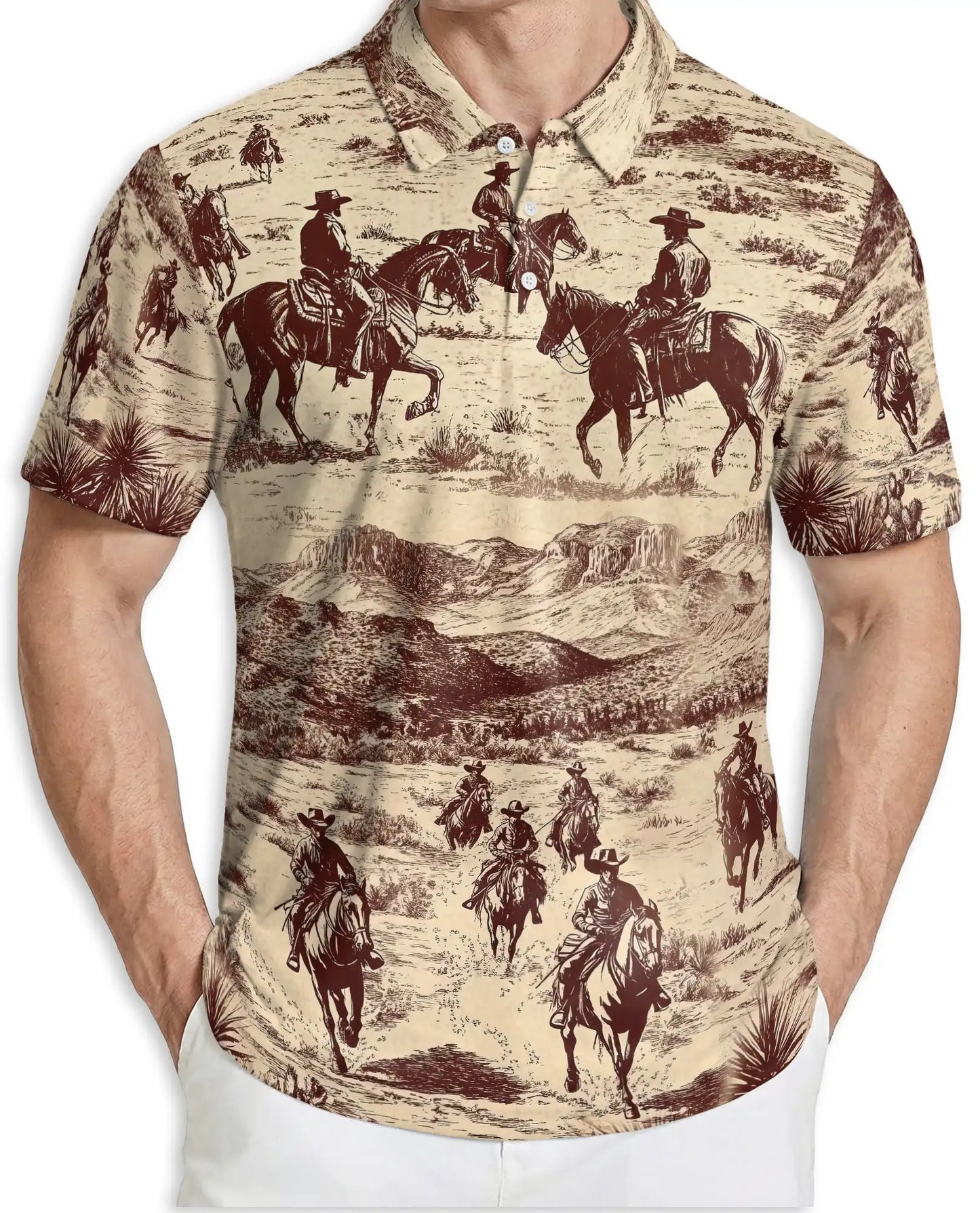 Vintage Cowboy Western 3D Polo Shirt for Men – Rustic Ranch Desert Style | Netecom