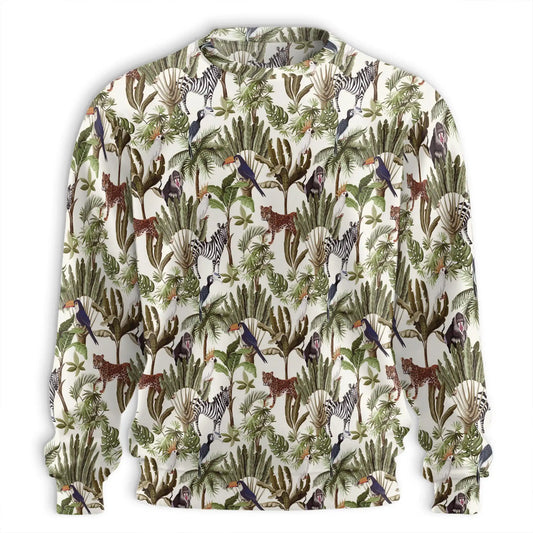Jungle Animal Pattern Sweatshirt, 3D All Over Print Wildlife Crewneck Pullover for Men Women, Safari Animal Lover Gift - Netecom