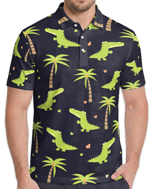 Cute Alligator Tropical 3D Polo Shirt for Men | Netecom