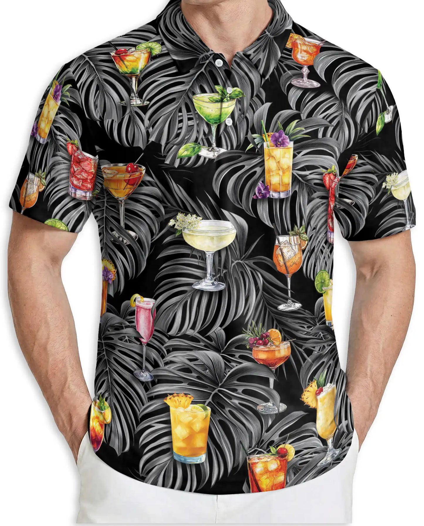 Tropical Cocktail Polo Shirt – Monstera Leaf Print | Netecom