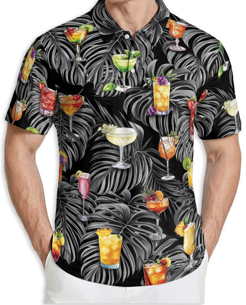 Tropical Cocktail Polo Shirt – Monstera Leaf Print | Netecom