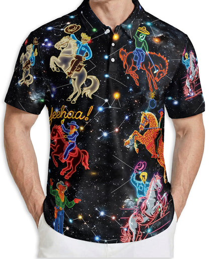 Cosmic Cowboy Polo Shirt – Neon Rodeo Galaxy Print | Netecom